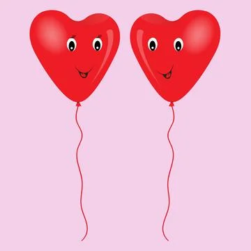 Two red heart shaped balloons with male and female faces Stock Illustration
