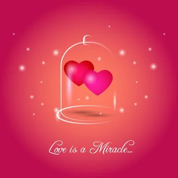 Two red hearts in glass bubble Stock Illustration