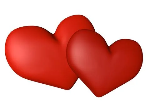Two red hearts isolated on white background, 3d rendering Stock Illustration