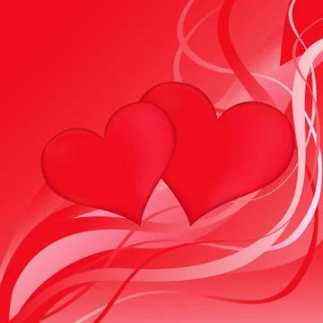 Two red hearts on a red abstract background Stock Illustration