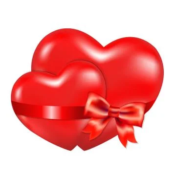 Two red hearts with red bow Stock Illustration