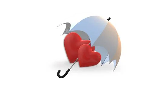 Two red hearts under umbrella Stock Illustration
