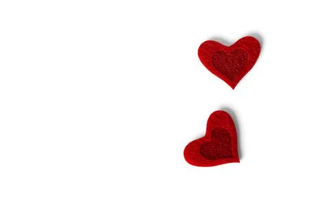Two red hearts on white background and with copy space Stock Photos