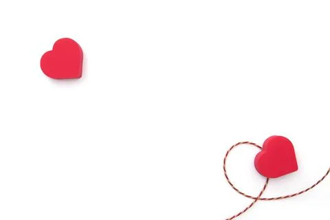 Two red hearts on white surface, layout, space for text Stock Photos
