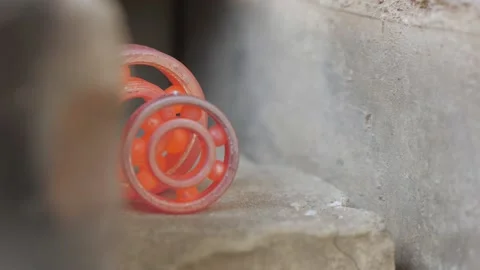 Two red-hot bearings in a brick homemade oven. red-hot bearings in the fire.  Stock Footage 140323093