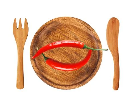 Two red hot chilli peppers on wooden background isolated on white Fotos Stock
