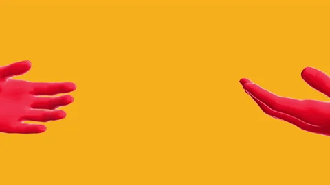 Two red human hands reaching out to each Stock Footage 180879498