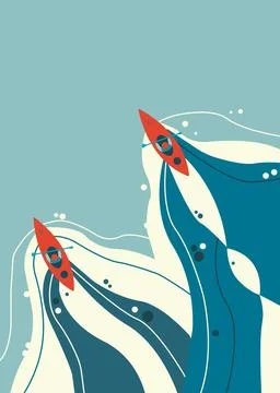 Two red kayaks glide Stock Illustration
