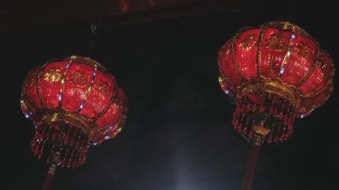 Two red lamps decoration during Chinese New Year celebration Stock Footage 134282350