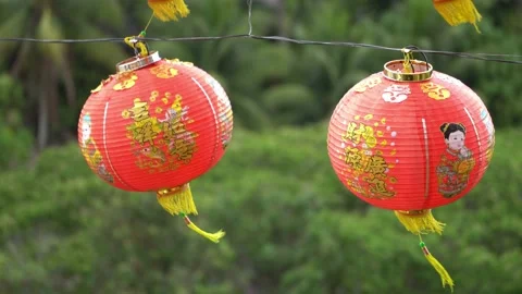 Two red lantern swaying by wind Stock Footage 150304280