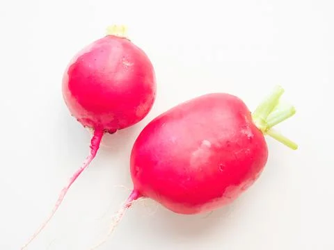 Two red large radish on a light background Stock Photos