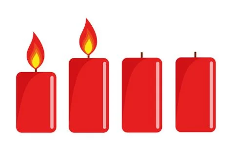 Two red lighted advent candle white background Stock Illustration