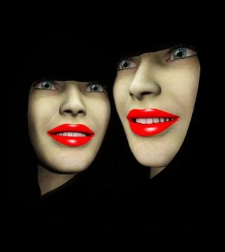 Two Red Lips Ladys Stock Illustration