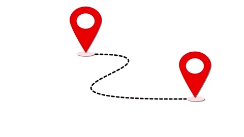 Two red location pins connected by a dashed line animated on a white backgr.. Stock Footage 259304256