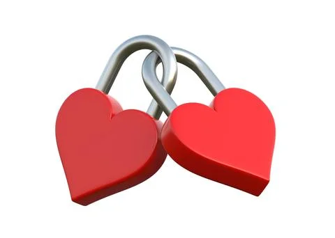 Two red locked padlocks in the shape of a heart isolated on white background Stock Illustration