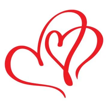Two red lovers heart. Handmade vector calligraphy. Decor for greeting card Stock Illustration