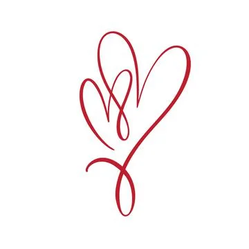 Two red lovers heart logo. Handmade vector calligraphy. Decor for greeting card Stock Illustration