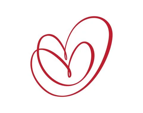 Two red lovers heart logo. Handmade vector calligraphy. Decor for greeting card Stock Illustration