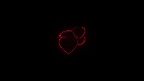 Two Red Neon Hearts with Orbiting Stroke Animation for Romantic Concept Stock Footage 331530150