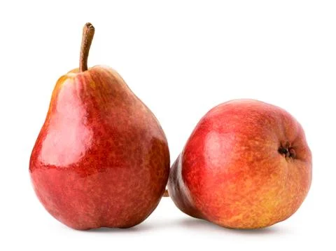 Two red pears close-up on a white. Isolated Stock Photos