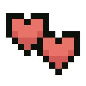 Two Red Pixel Art Hearts 8 Bit Retro Love Symbol Illustrazione stock