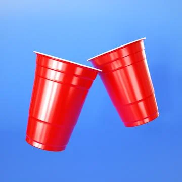 Two red plastic party cups on blue background Stock Illustration