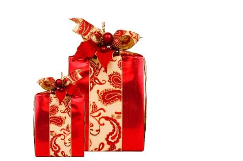 Two red presents with clipping path Stock Photos