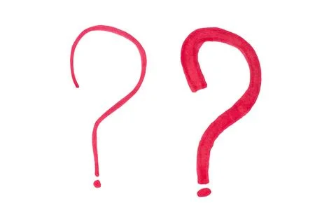 Two red question marks drawn with marker on white background Stock Illustration