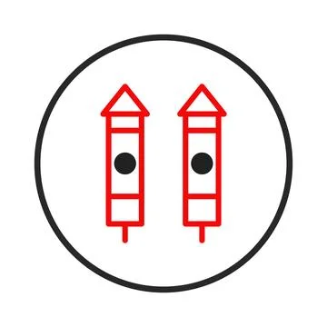 Two red rockets in a clean white circle backdrop symbolizing innovation cel.. Stock Illustration