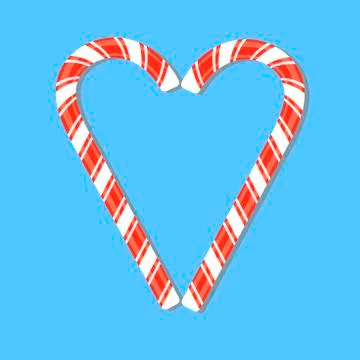 Two red striped candy cane laid out in form of heart on blue background Stock Illustration