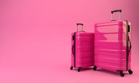 Two red suitcases on a pink background. 3D rendering illustration. Stock Photos