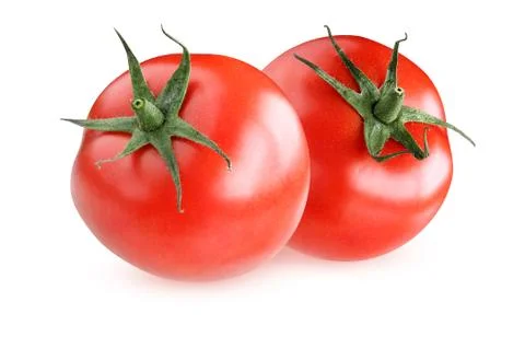 Two red tomatoes isolated on white background. Stock-Fotos