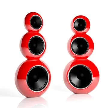 Two red triple computer speakers isolated on white Stock Illustration