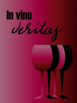 Two red wine glasses with text 'in vino veritas' Stock Illustration