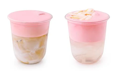 Two refreshing drinks with pink foam topping Stock Photos