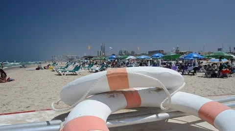 Two rescue circles on a background a marine beach Stock-Footage 40767018