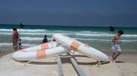 Two rescue circles lying on a boat Video stock 40766965