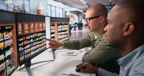 Two Retail Managers Working Together On Computer To Plan Store Layout. 写真素材