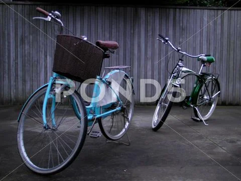 Two retro 1950's bicycles Stock Photos