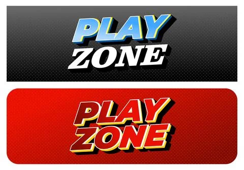 Two retro comic style banners reading PLAY ZONE in bold 3d lettering top ba.. 스톡 일러스트