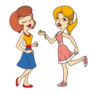 Two retro dancing vector girls Illustrazione stock