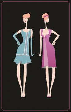 The two retro dresses for a celebration Stock Illustration