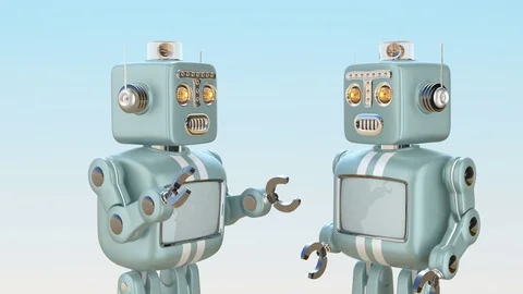 Two retro robots chatting with each other Stock Footage 78143906