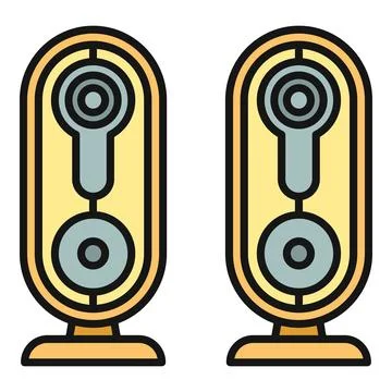 Two retro vertical audio speakers producing sound Stock Illustration