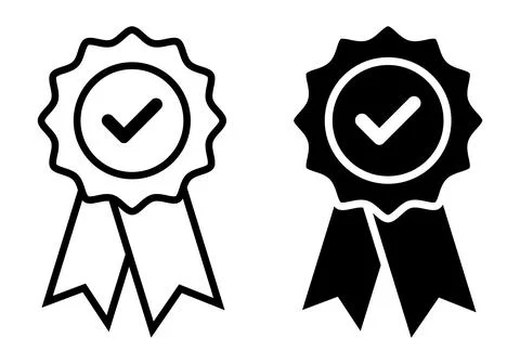 Two ribbons with checkmarks one black one white check mark tick approved ve.. Stock Illustration