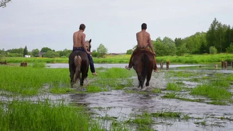 Two riders on horses 스톡 동영상 82653060
