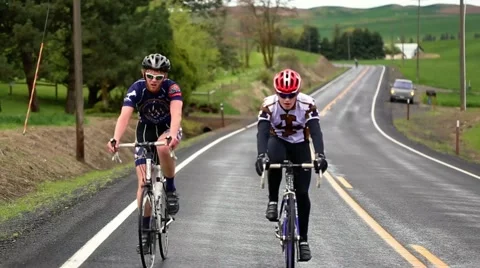 Two riders on the road Stock Footage 50452828