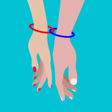 Two rings connect the hands of a couple in love Stock Illustration