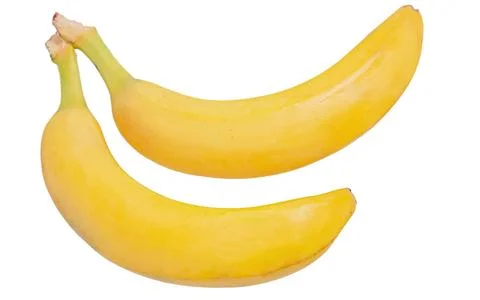 Two ripe bananas isolate on white background. Tropical fruit, banana. Stock Photos