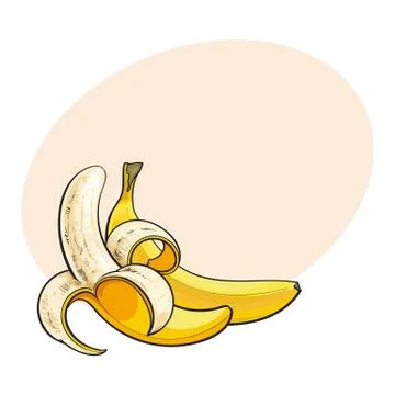 Two ripe bananas, one open, another unopened and unpeeled Stock Illustration